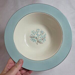 Sevron Blue Lace Round Serving Bowl Floral Center Aqua Blue Border 15 Inch